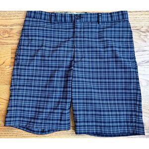 Greg Norman Shark Black White Plaid Golf Flat Front Golf Shorts Size 32